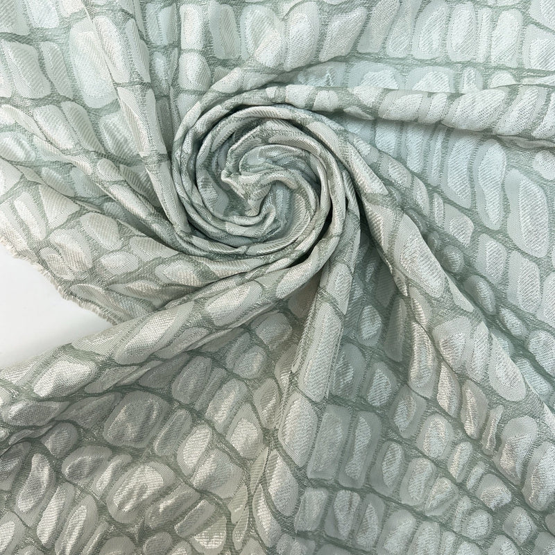 Acetate Polyester Jacquard Fabric Silver Green Abstract
