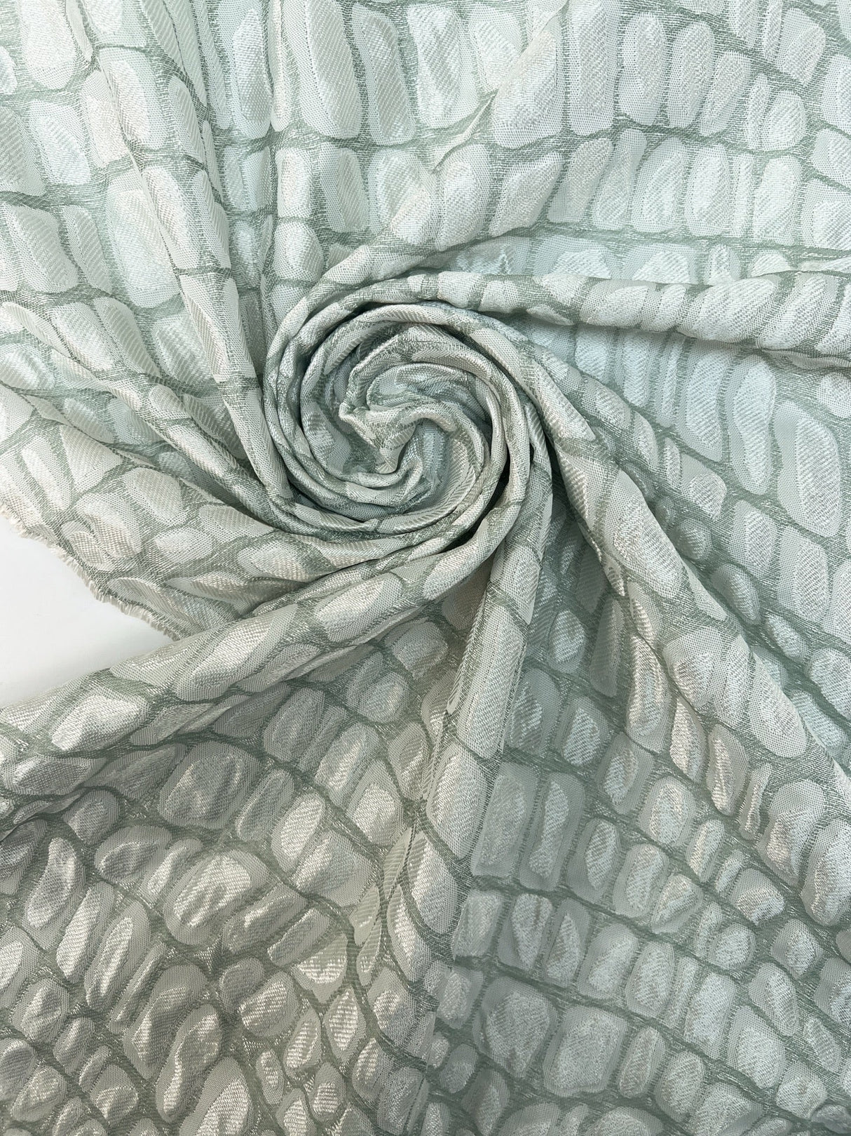 Acetate Polyester Jacquard Fabric Silver Green Abstract