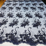 Beaded Corded Lace Navy Mesh