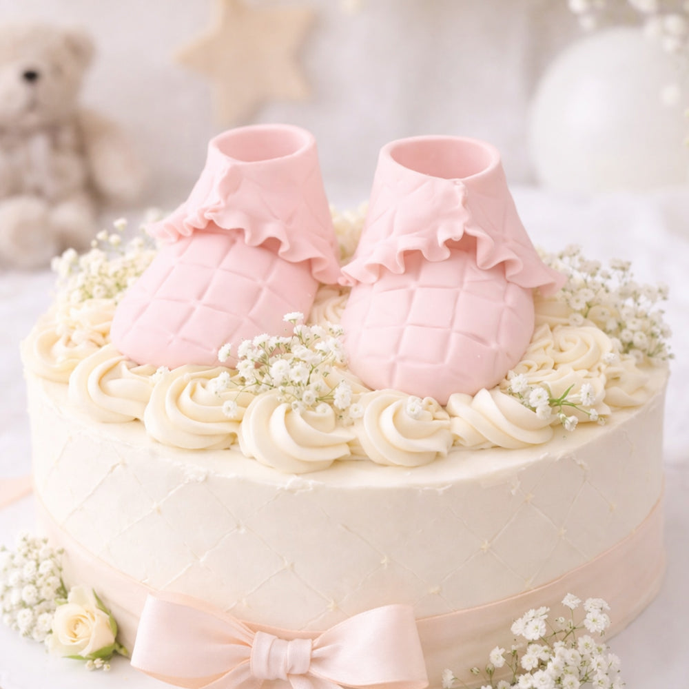 O'Creme Pink Ruffled Gumpaste Booties, 2.75" x 1.5" x 1.0" - 1 Pair
