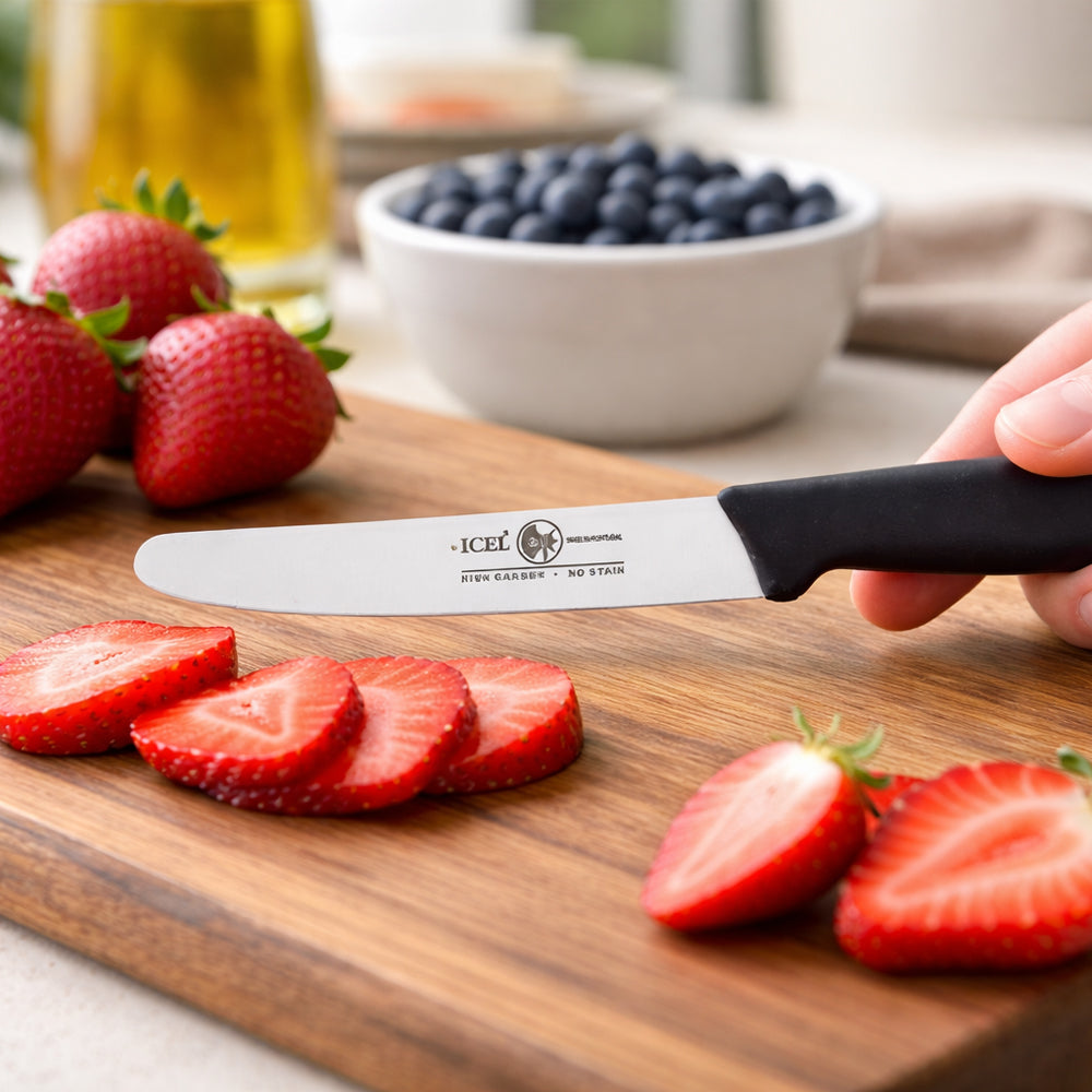 Icel Black Straight Edge Paring Knife, 4.25" Blade