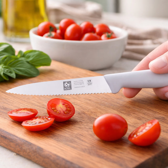Icel White Serrated Paring Knife, 4" Blade