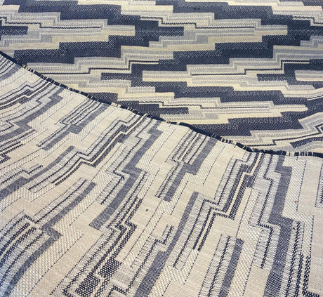 Underline Blue Ink Woven Upholstery Fabric - Blue, Ivory And White Texture, 56" Width (1 Yard)