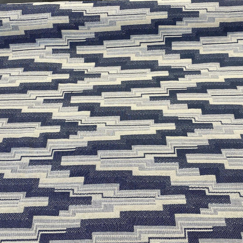 Underline Blue Ink Woven Upholstery Fabric - Blue, Ivory And White Texture, 56" Width (1 Yard)