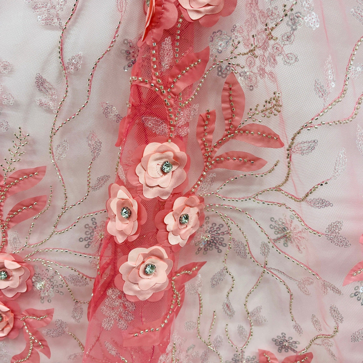 Beaded 3D Floral Lace Fabric 52" Wide