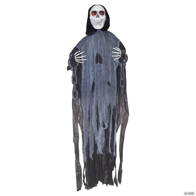 60" Animated Light-Up Hanging Ghost Skeleton in Chains Halloween Decoration