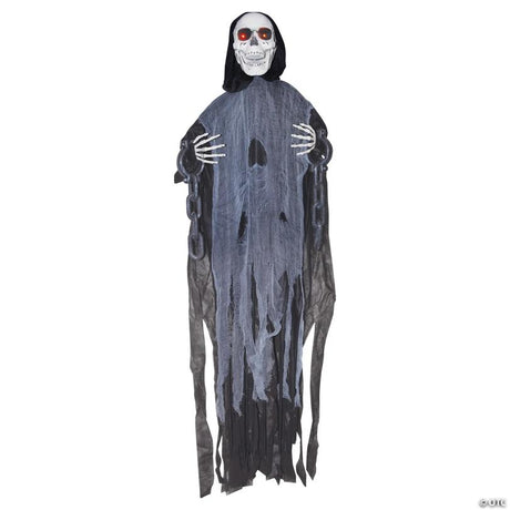 Animated Light-Up Hanging Ghost Skeleton in Chains Halloween Decor, with animated movement for a spooky Halloween effect