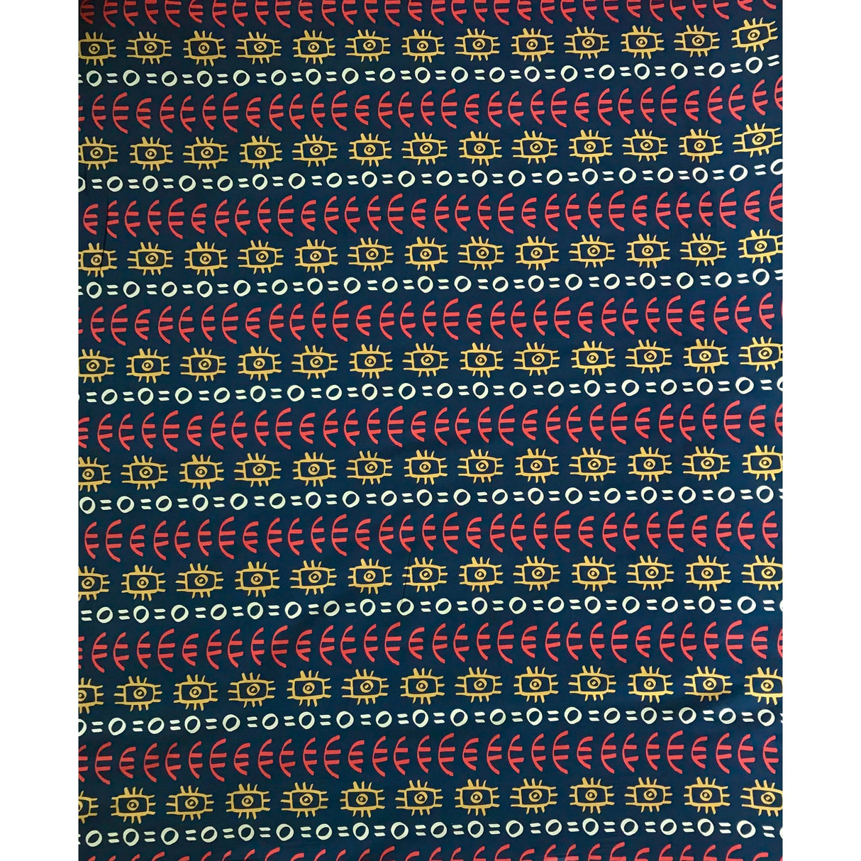 Abimbola Stretch Cotton Satin Fabric - Navy, Orange, Marigold, Beige African Print, 58" Width (1 Yard)