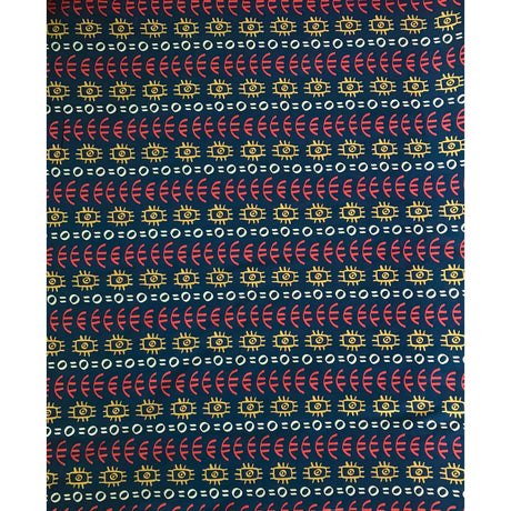 Abimbola Stretch Cotton Satin Fabric - Navy, Orange, Marigold, Beige African Print, 58" Width (1 Yard)