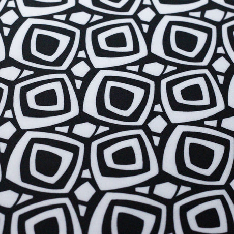 60's Geo Printed Poly Spandex Fabric - Black and White Geometric Squares, 58-60" Width (1 Yard)
