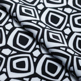 60's Geo Printed Poly Spandex Fabric - Black and White Geometric Squares, 58-60" Width (1 Yard)