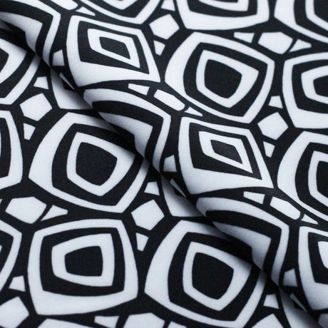 60's Geo Printed Poly Spandex Fabric - Black and White Geometric Squares, 58-60" Width (1 Yard)