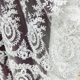 Beaded Corded Lace Mesh White