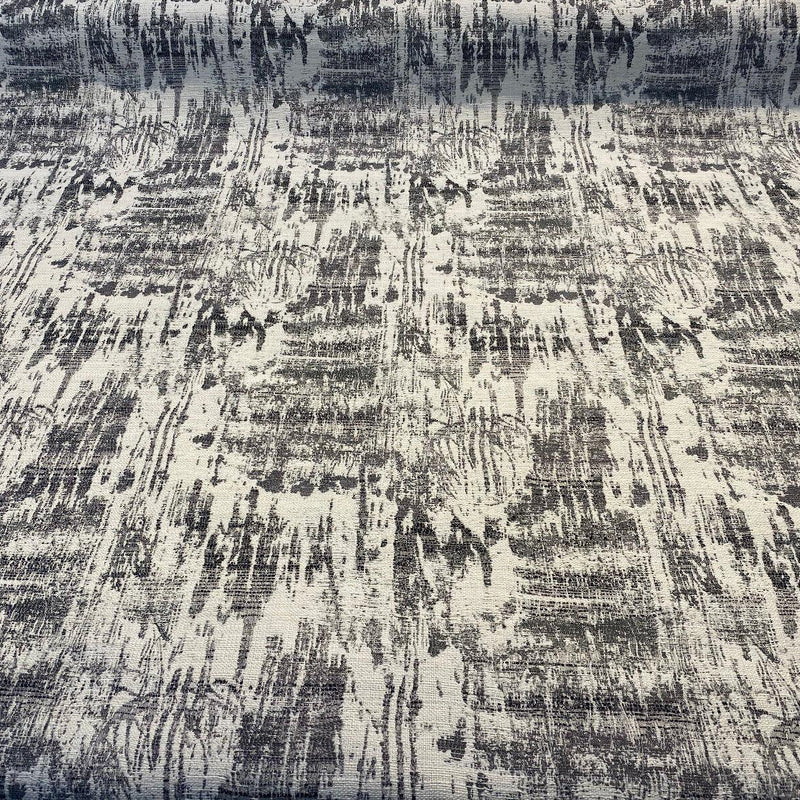 Surreally Cool Chenille Upholstery Fabric - Black Gray Off White Horizontal Pattern, 58" Width (1 Yard)