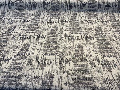 Surreally Cool Chenille Upholstery Fabric - Black Gray Off White Horizontal Pattern, 58" Width (1 Yard)