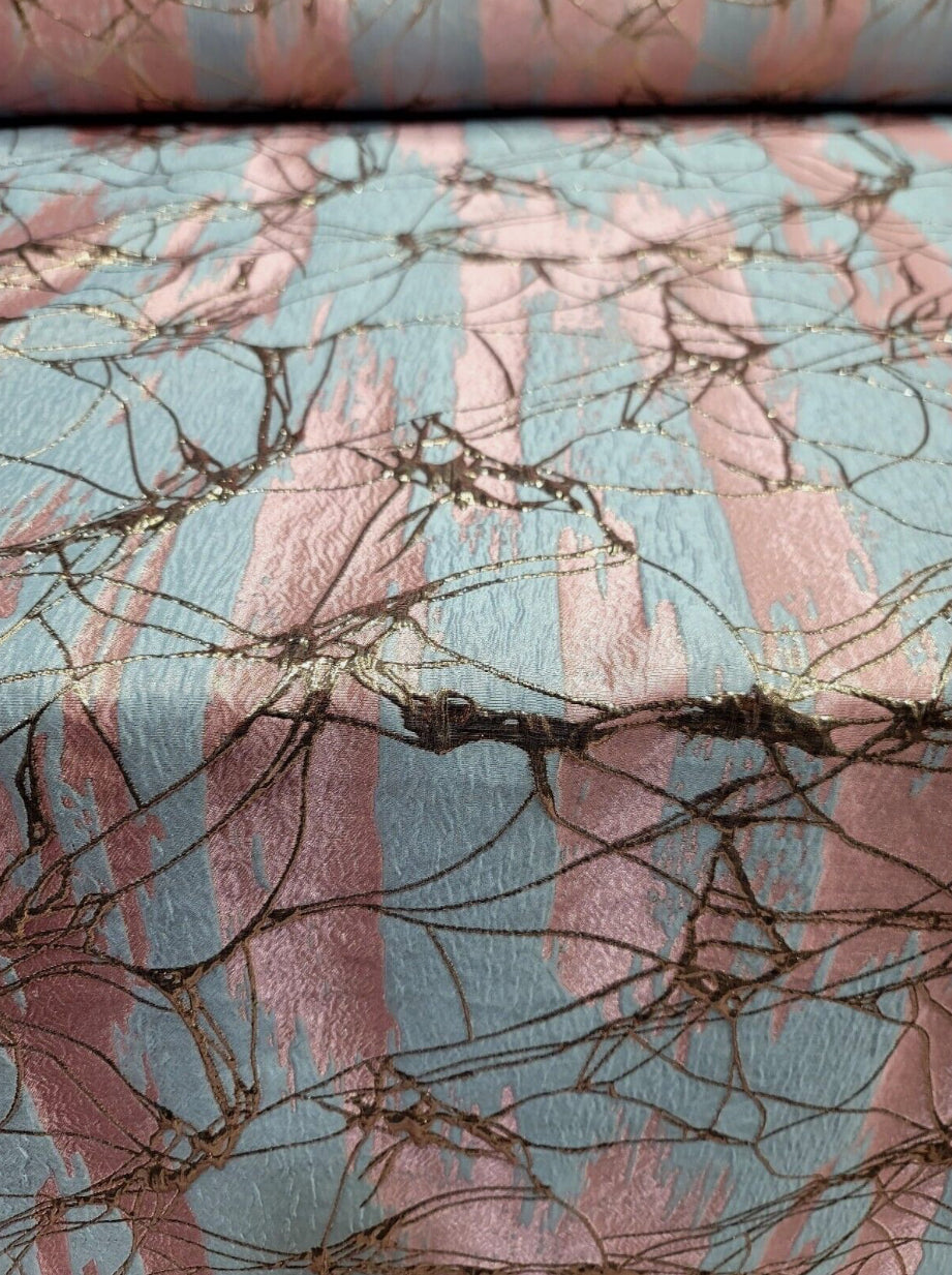 Brocade Jacquard Fabric Pink Sky Blue Metallic Rose Gold