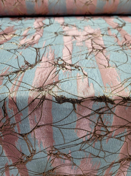 Brocade Jacquard Fabric Pink Sky Blue Metallic Rose Gold