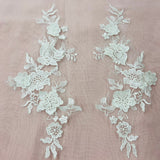 1 Pair 3D Floral Lace Applique Embroidered on 100% Polyester Net Mesh 12" x 4" Each Side
