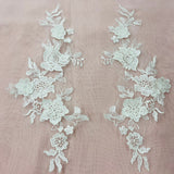 3D Floral Lace Applique Embroidered Polyester Fabric - 3D Floral Applique, 12" X 4" (1 Pair)