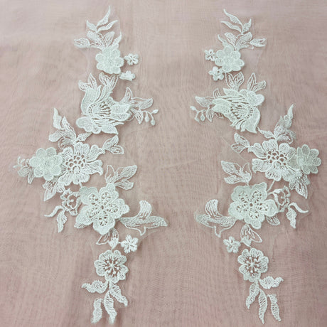 3D Floral Lace Applique on Polyester Net Mesh