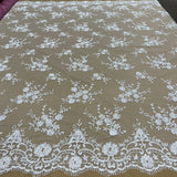 1 Yard Premium Hand Beaded Lace Fabric Embroidered on 100% Polyester Net Mesh White