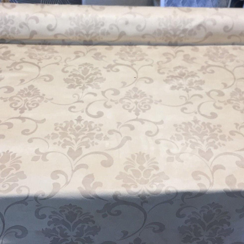 Damask Embossed French Cream Suede Fabric - Cream Damask Embossed, 58" Width (1 Yard)
