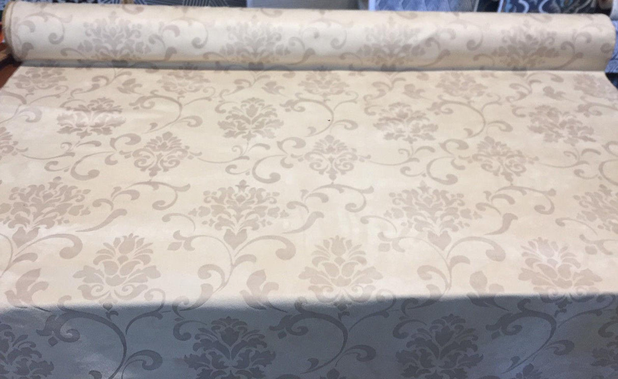 Damask Embossed French Cream Suede Fabric - Cream Damask Embossed, 58" Width (1 Yard)