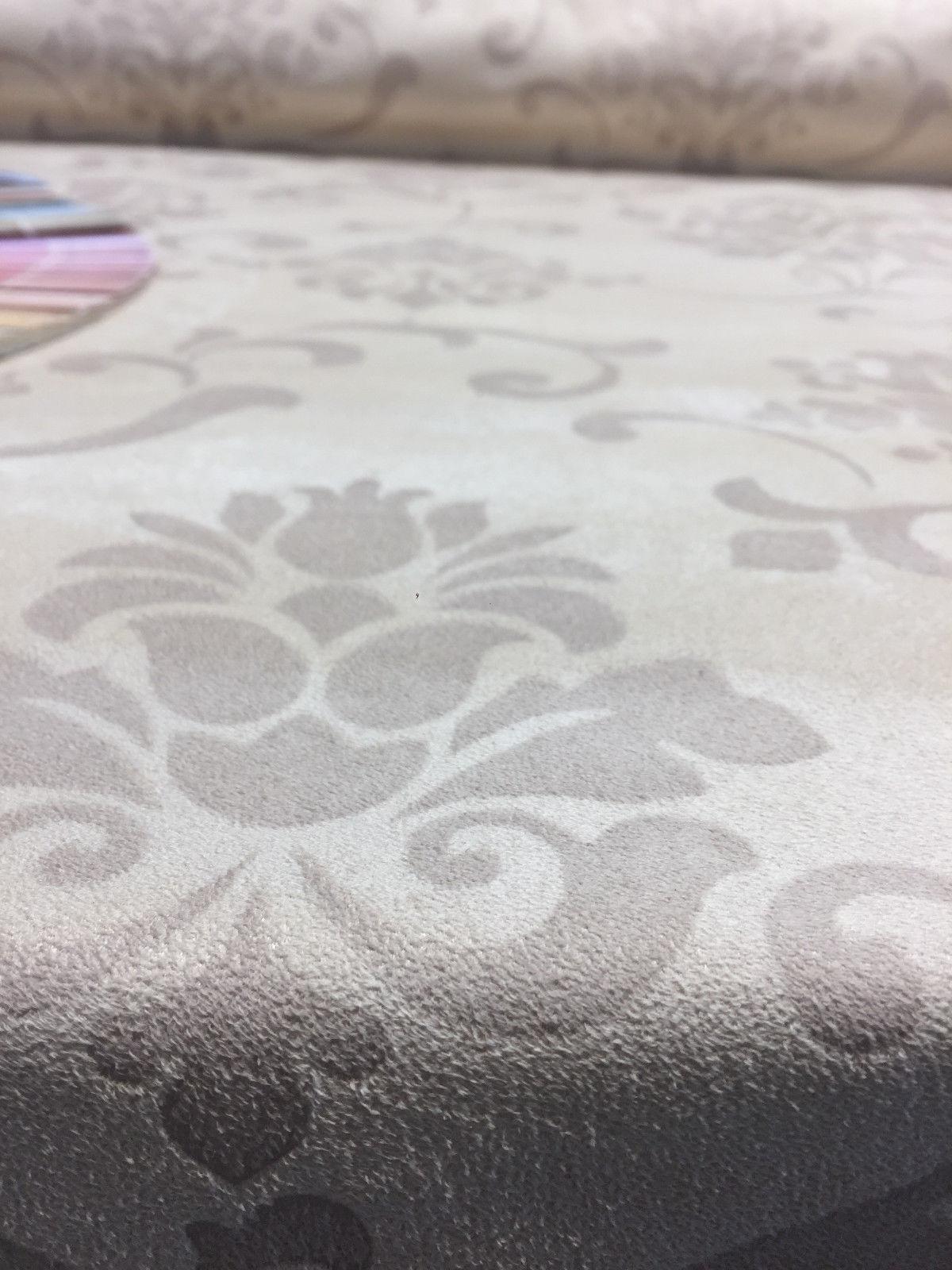 Damask Embossed French Cream Suede Fabric - Cream Damask Embossed, 58" Width (1 Yard)