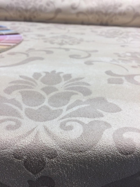 Damask Embossed French Cream Suede Fabric - Cream Damask Embossed, 58" Width (1 Yard)
