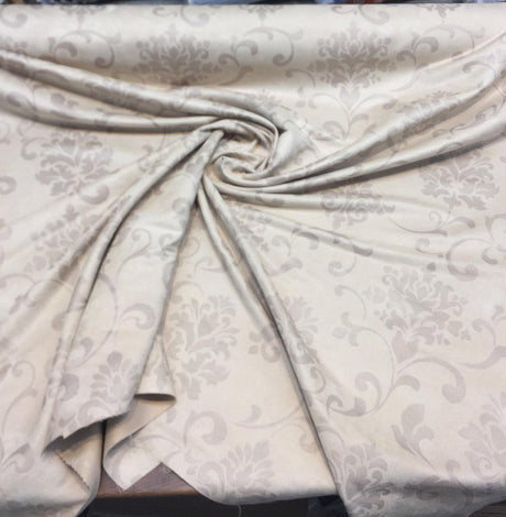 Damask Embossed French Cream Suede Fabric - Cream Damask Embossed, 58" Width (1 Yard)