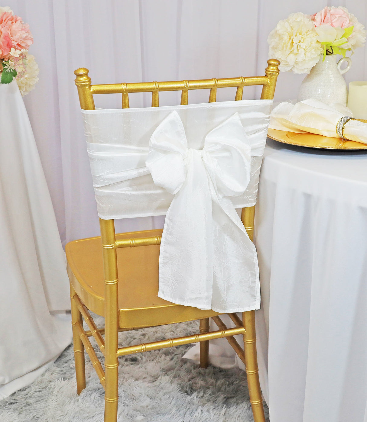 Crushed Taffeta Chair Sashes White 9.5x108