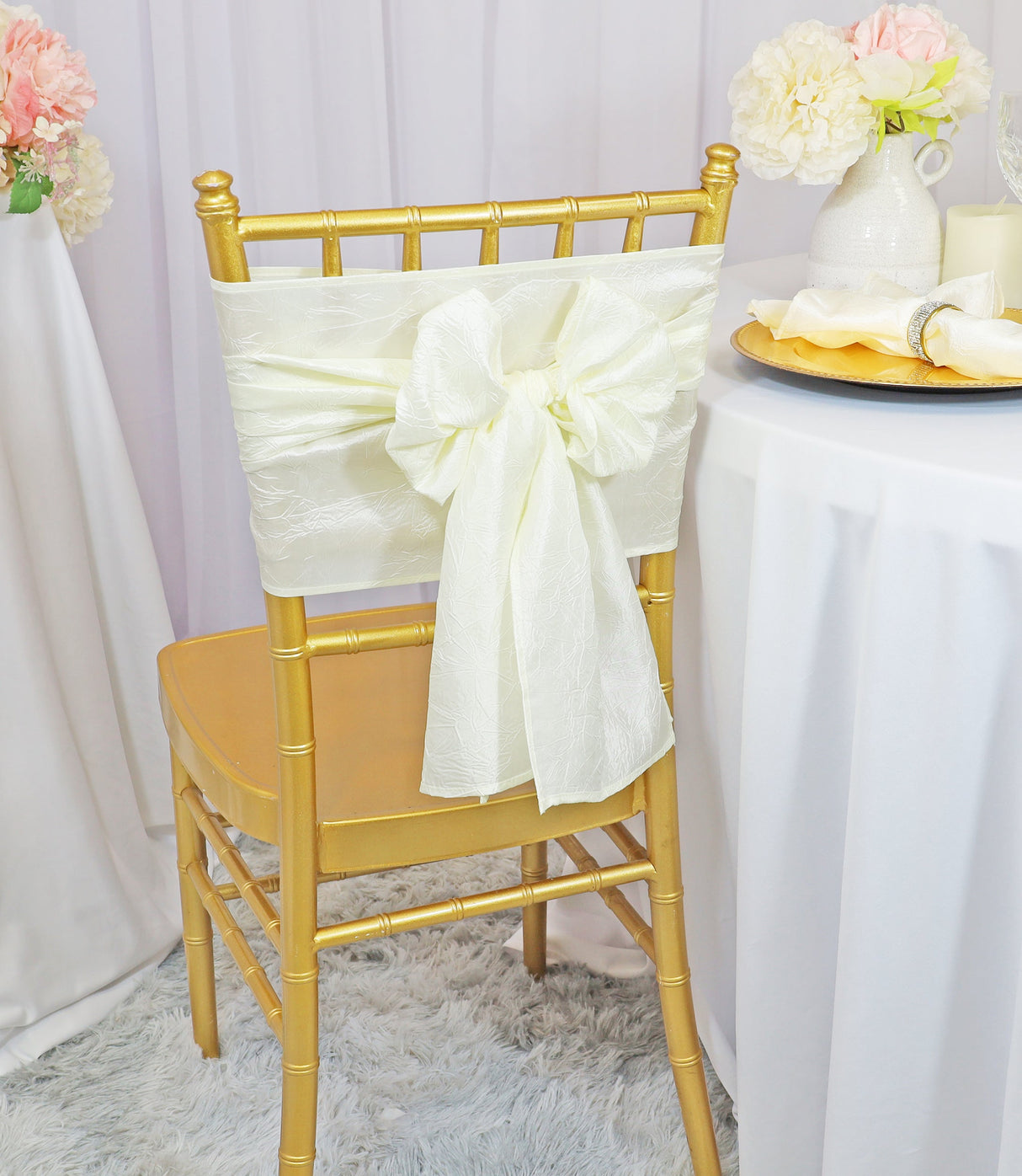 Crushed Taffeta Chair Sash Sample Ivory