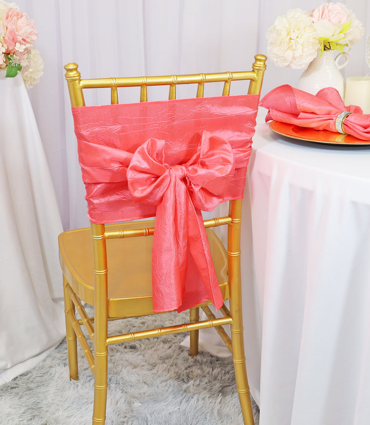 Crushed Taffeta Chair Sashes Coral 9.5x108