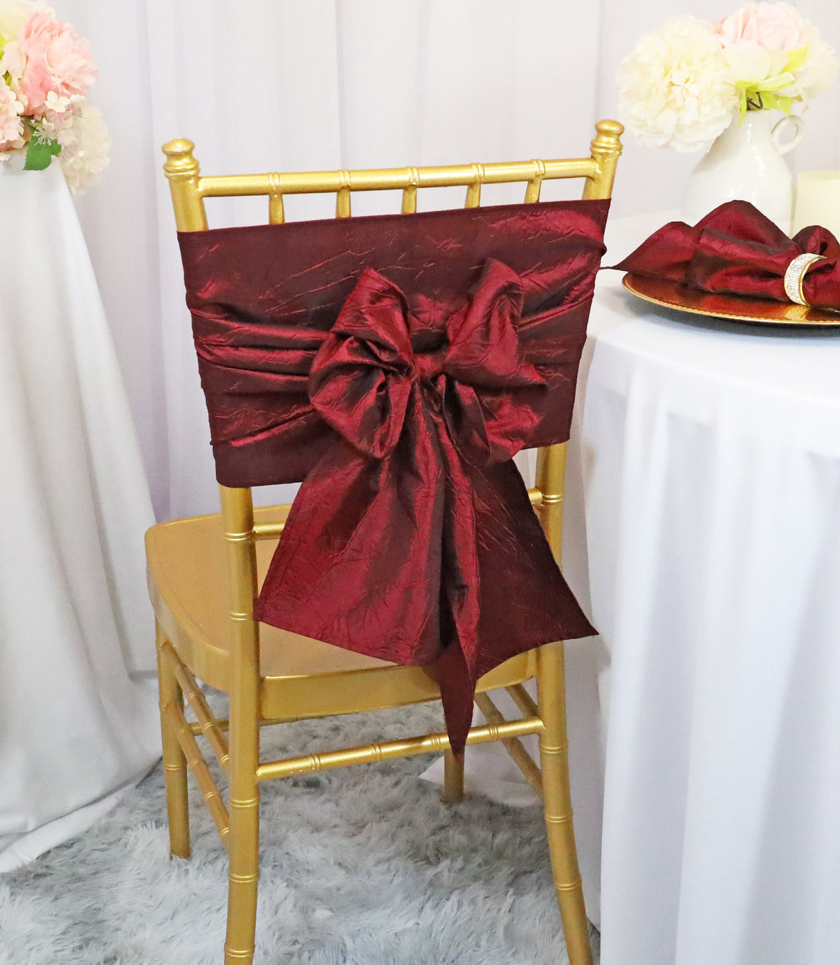 Crushed Taffeta Chair Sash Sample Burgundy