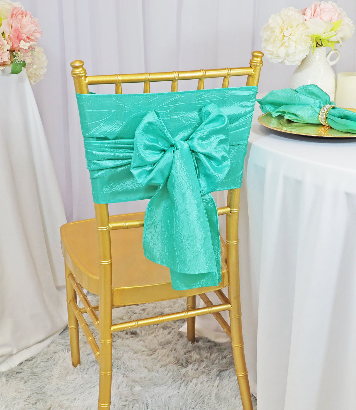 Crushed Taffeta Chair Sash Sample 9.5x108 Tiff Blue/Aqua Blue