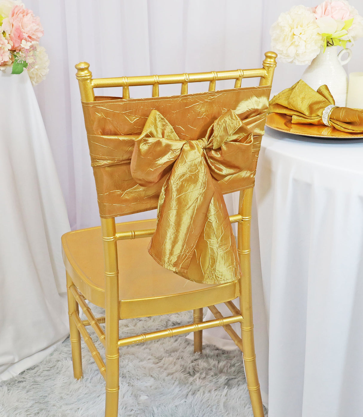 Crushed Taffeta Chair Sash Gold 9.5x108