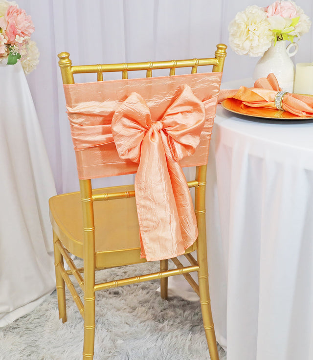 Crushed Taffeta Chair Sashes Apricot Peach 9.5x108