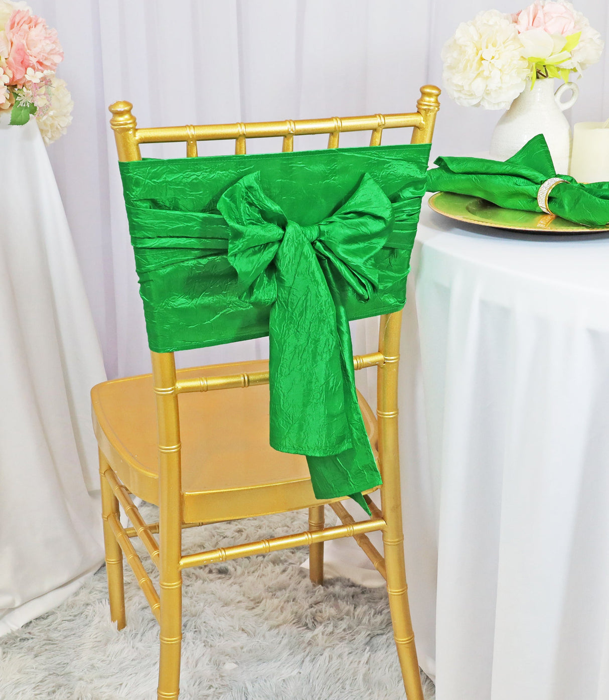Crushed Taffeta Chair Sashes 9.5x108 Emerald Green