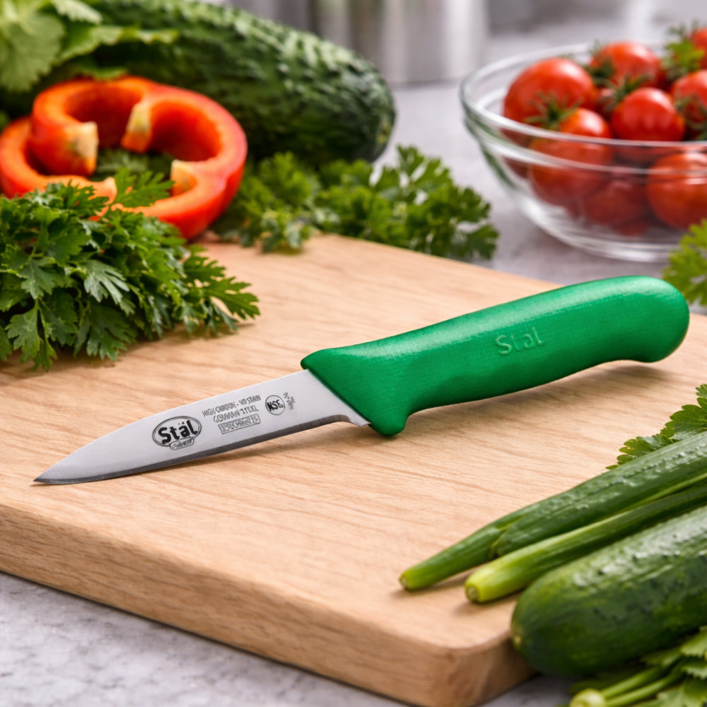 Winco Stal Green Paring Knife, 3-1/4" Blade - Set of 2