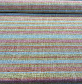 Line Dance Berry Polyester Rayon Linen Fabric - Orange Pink Green Blue Stripe, 56" Width (By The Yard)