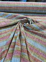 Line Dance Berry Polyester Rayon Linen Fabric - Orange Pink Green Blue Stripe, 56" Width (By The Yard)