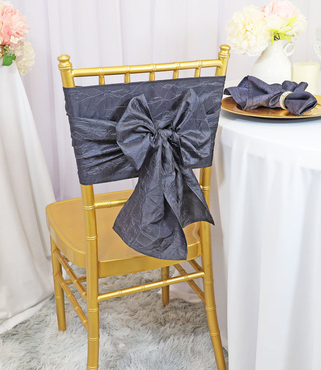 Crushed Taffeta Chair Sash Sample 9.5x108 Pewter/Charcoal