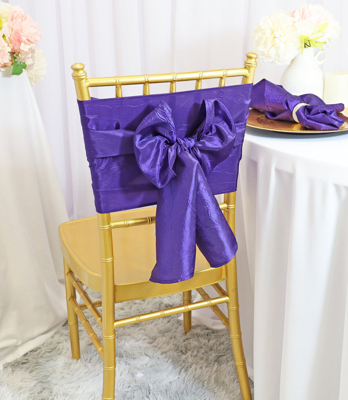 Crushed Taffeta Chair Sashes Regency Purple 9.5x108