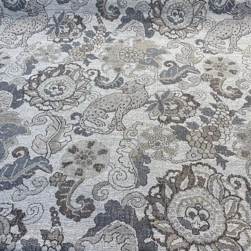 Motemi Toile Leopard Graystone Chenille Fabric - Gray Taupe Beige Leopard Toile, 58" Width (1 Yard)