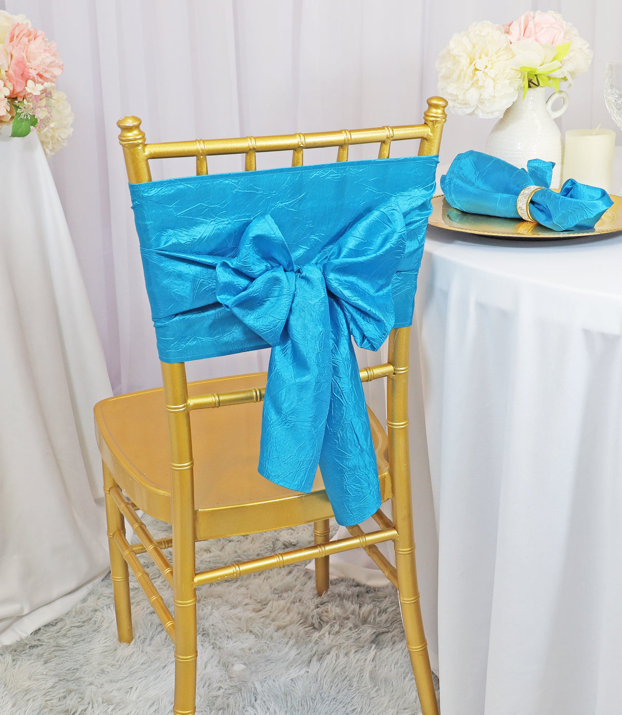 Crushed Taffeta Chair Sashes Turquoise