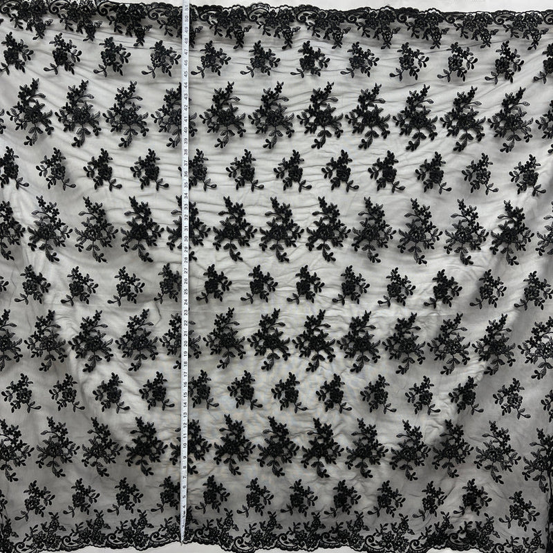 1 Yard - Corded Bridal Lace Fabric Embroidered on 100% Polyester Net Mesh - 53" Wide