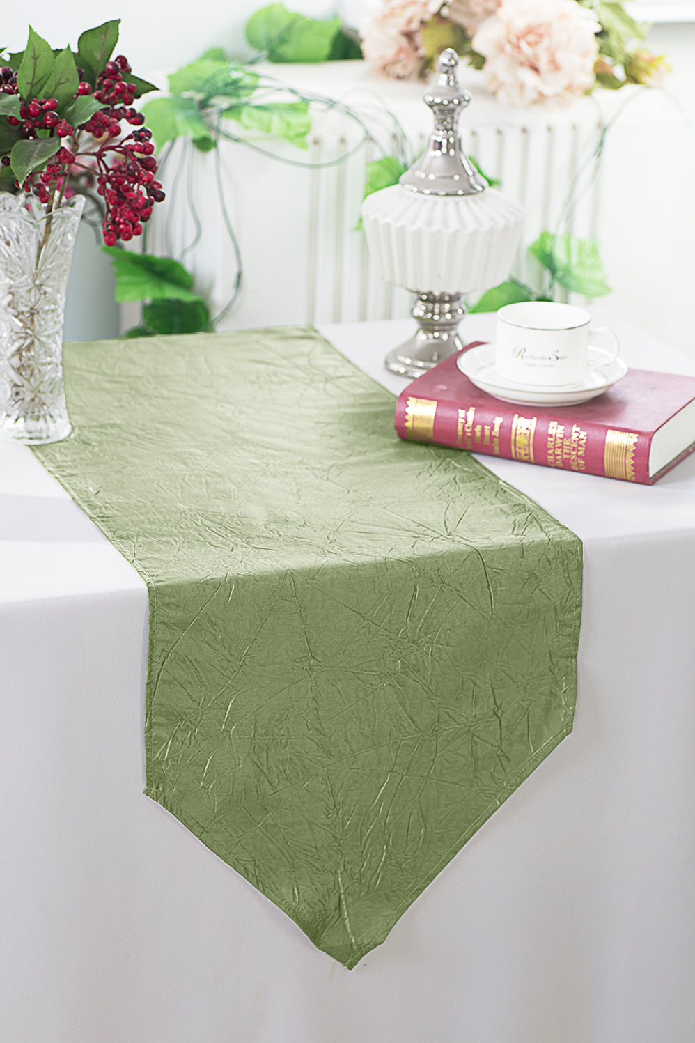 Crushed Taffeta Table Runner 13x108 Sage Green