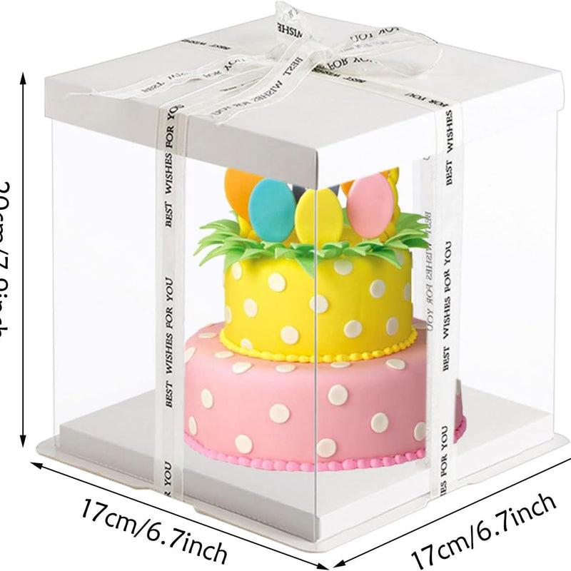 7x7x8 Inch Clear Cake Box Transparent White Tall Layer with lid