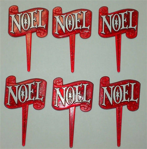 Red Noel Christmas Cupcake Picks - 6 Pack