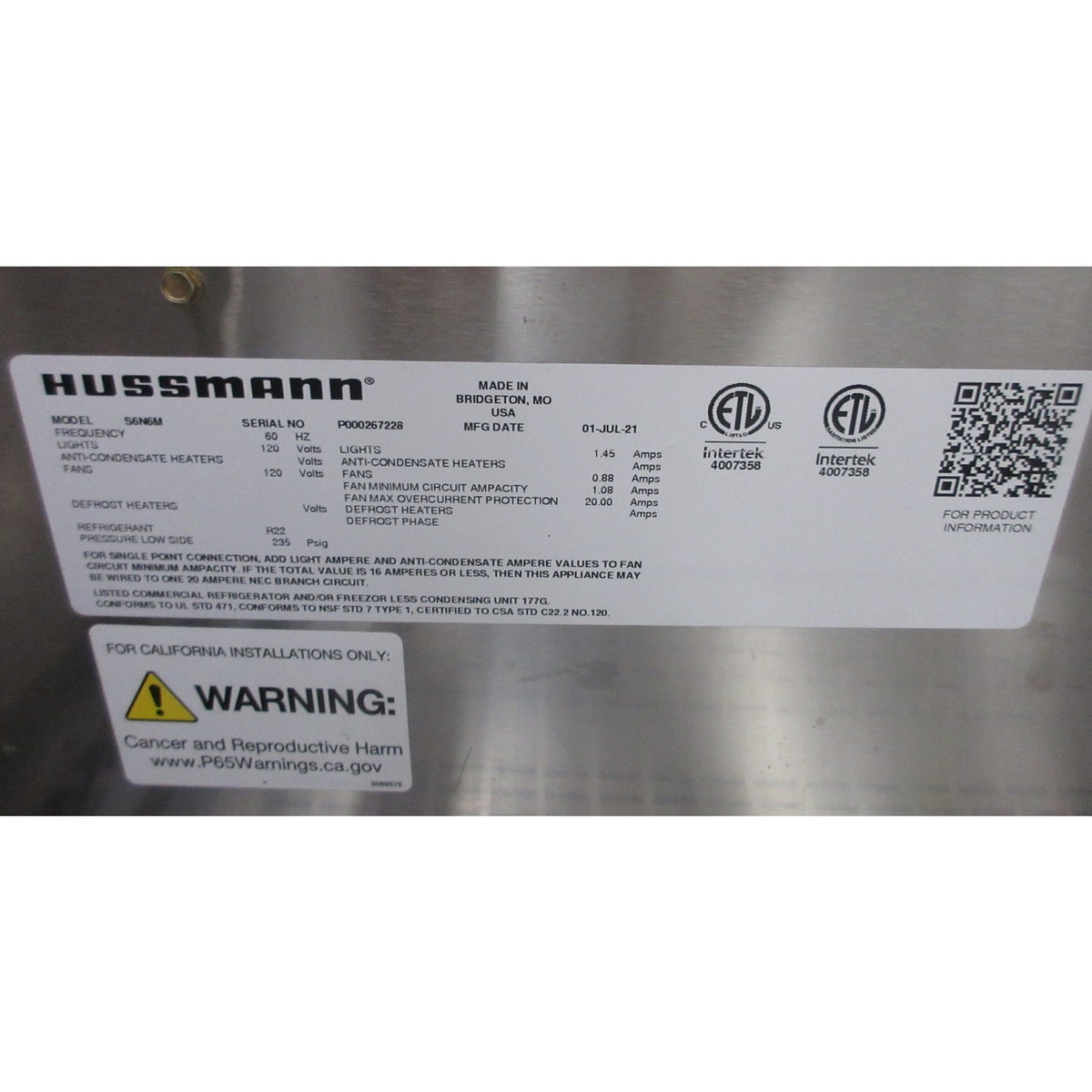 Hussmann S6N6M Self-Service Refrigerator Merchandiser, Used Excellent Condition
